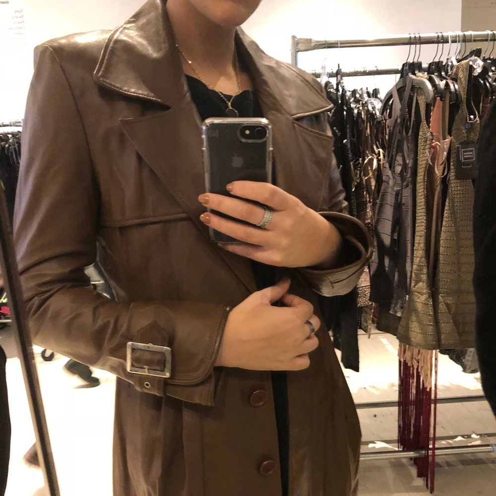 HERVE LEGER BROWN LEATHER TRENCH COAT